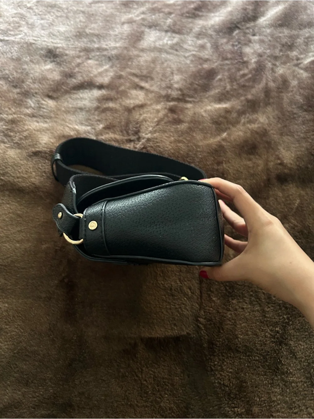 True Religion Black Crossbody Bag with Gold Horseshoe Accent